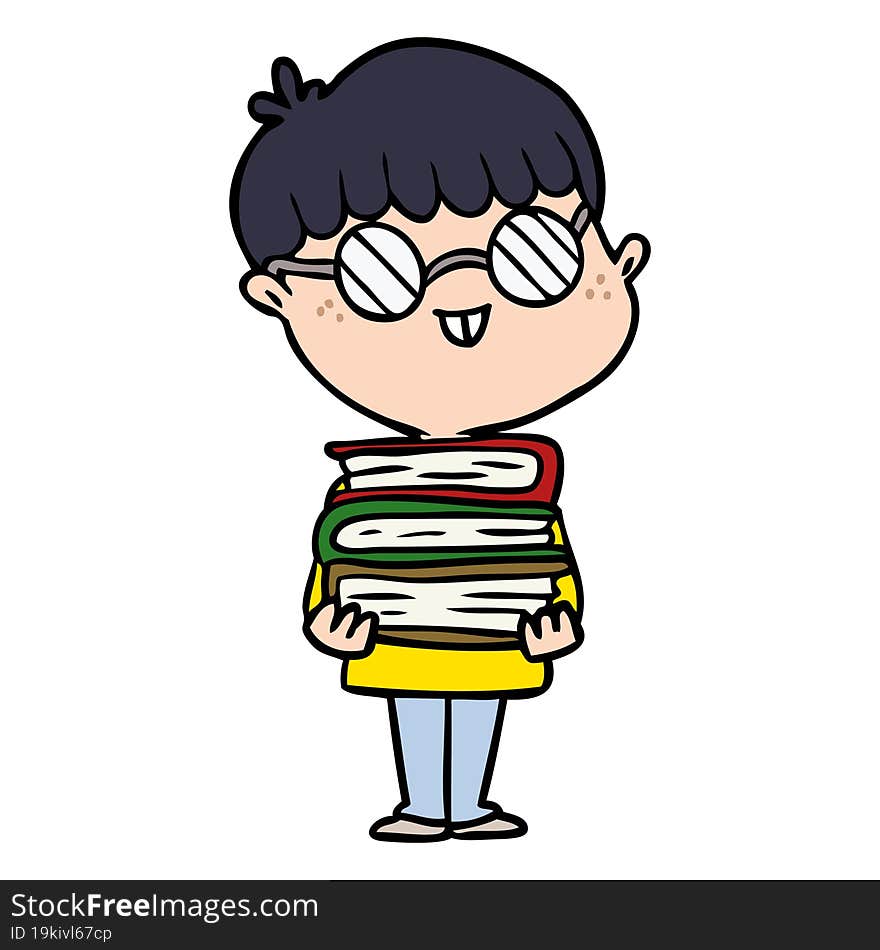 cartoon nerd boy with spectacles and book. cartoon nerd boy with spectacles and book