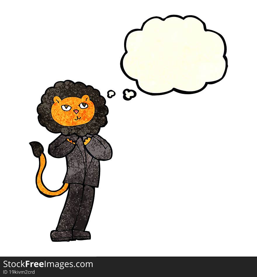 cartoon lion businessman with thought bubble