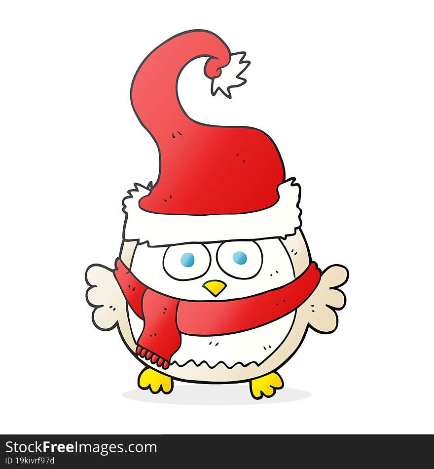 cartoon owl wearing christmas hat