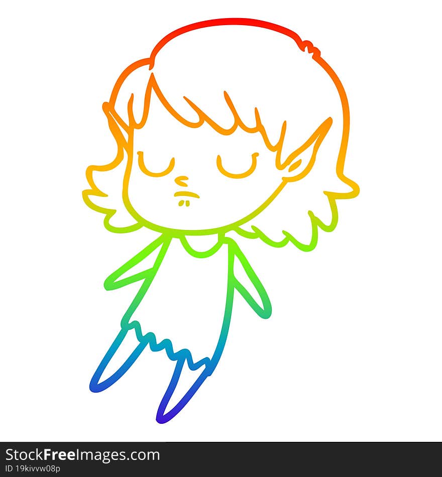 rainbow gradient line drawing of a cartoon elf girl