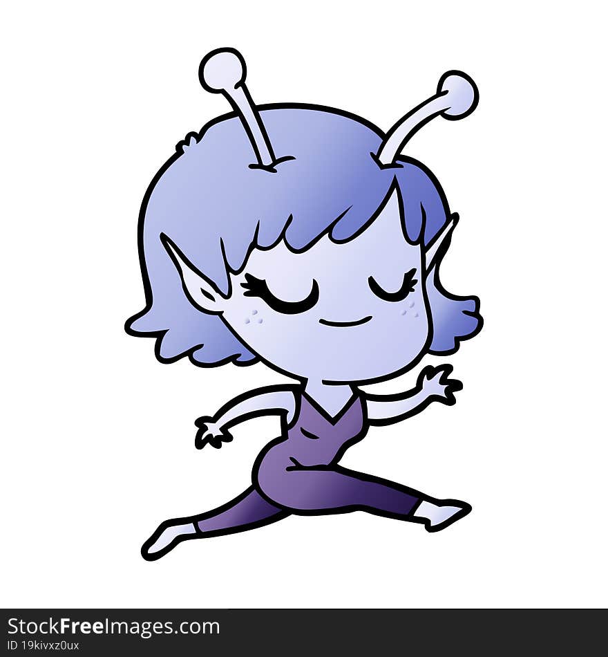 smiling alien girl cartoon running. smiling alien girl cartoon running