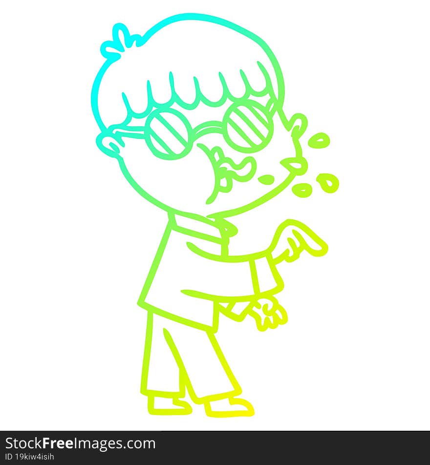 Cold Gradient Line Drawing Cartoon Boy Wearing Spectacles And Making Point