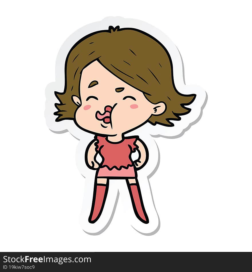 Sticker Of A Cartoon Girl Pulling Face