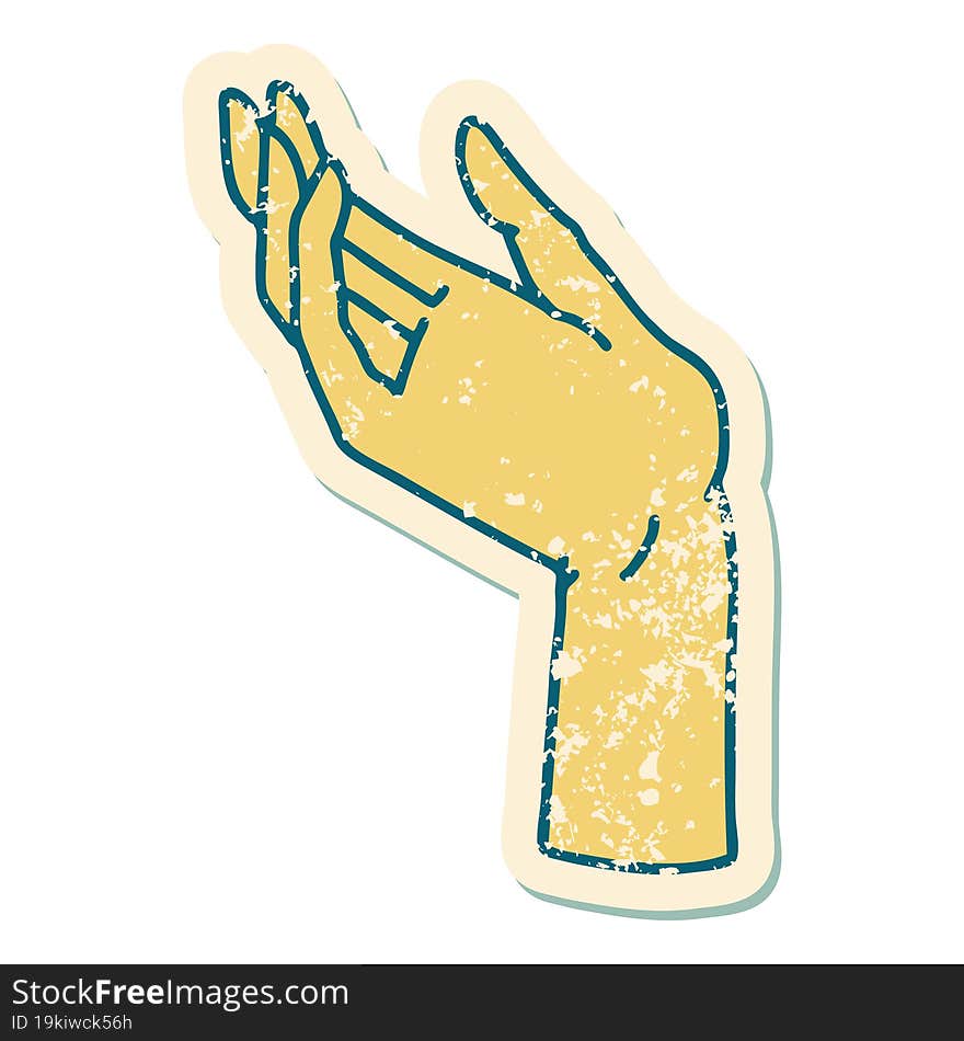 Distressed Sticker Tattoo Style Icon Of A Hand