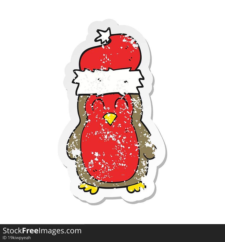 retro distressed sticker of a cartoon christmas robin