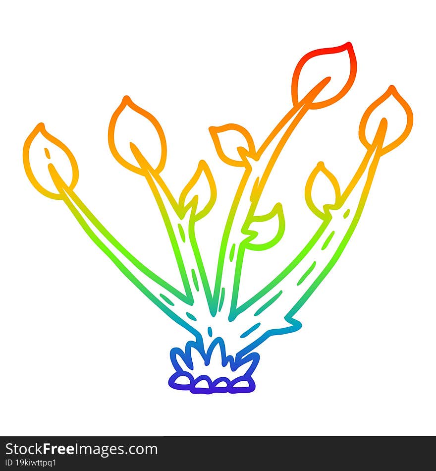 rainbow gradient line drawing cartoon sprouting plant