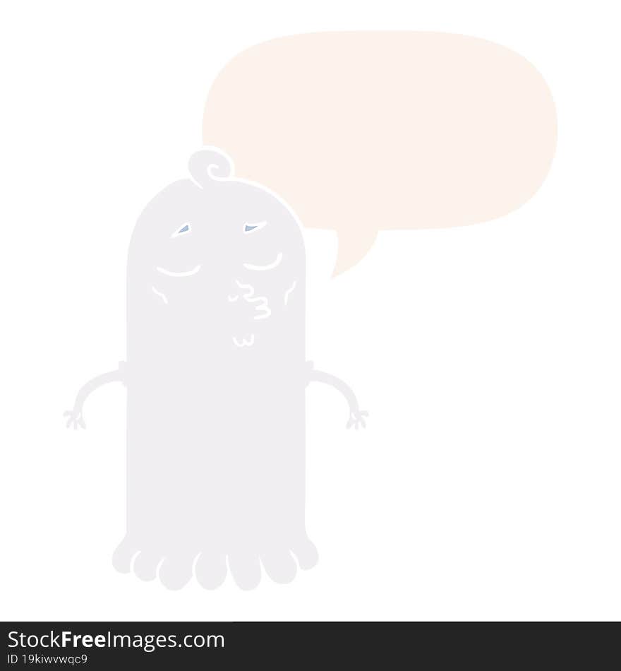 cartoon ghost with speech bubble in retro style