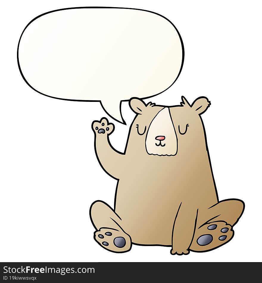 Cartoon Bear;waving And Speech Bubble In Smooth Gradient Style