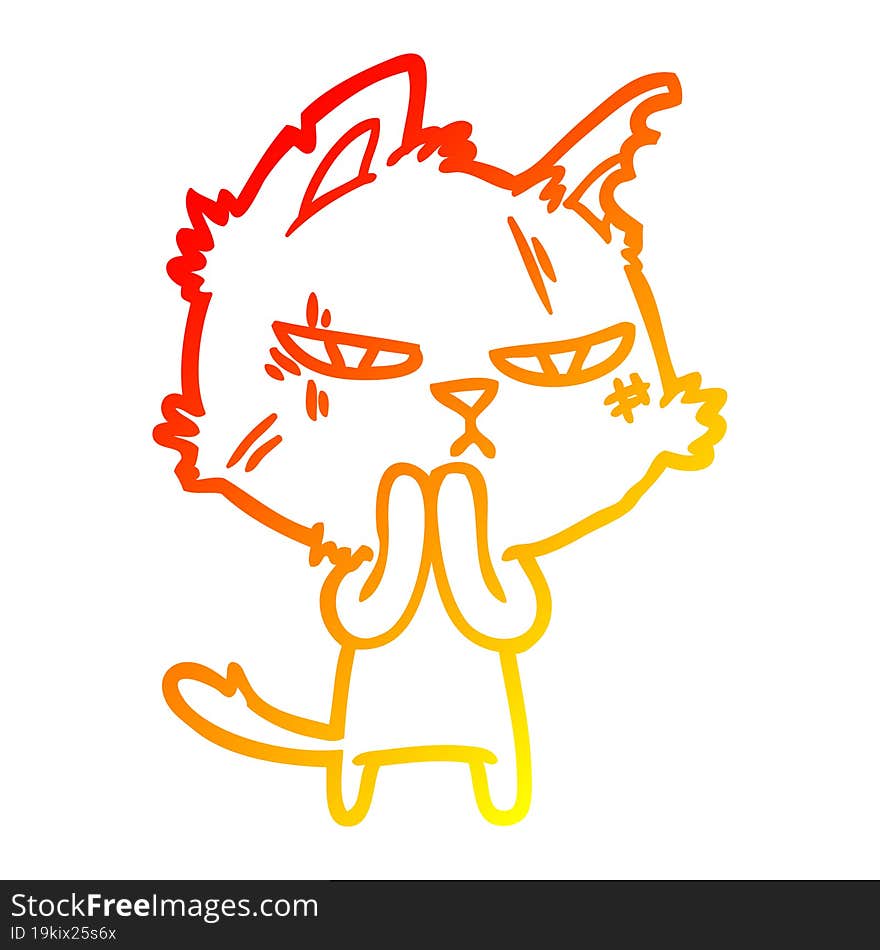 warm gradient line drawing tough cartoon cat