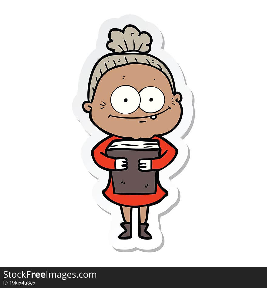 sticker of a cartoon happy old woman