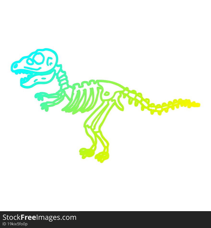 cold gradient line drawing of a cartoon dinosaur bones