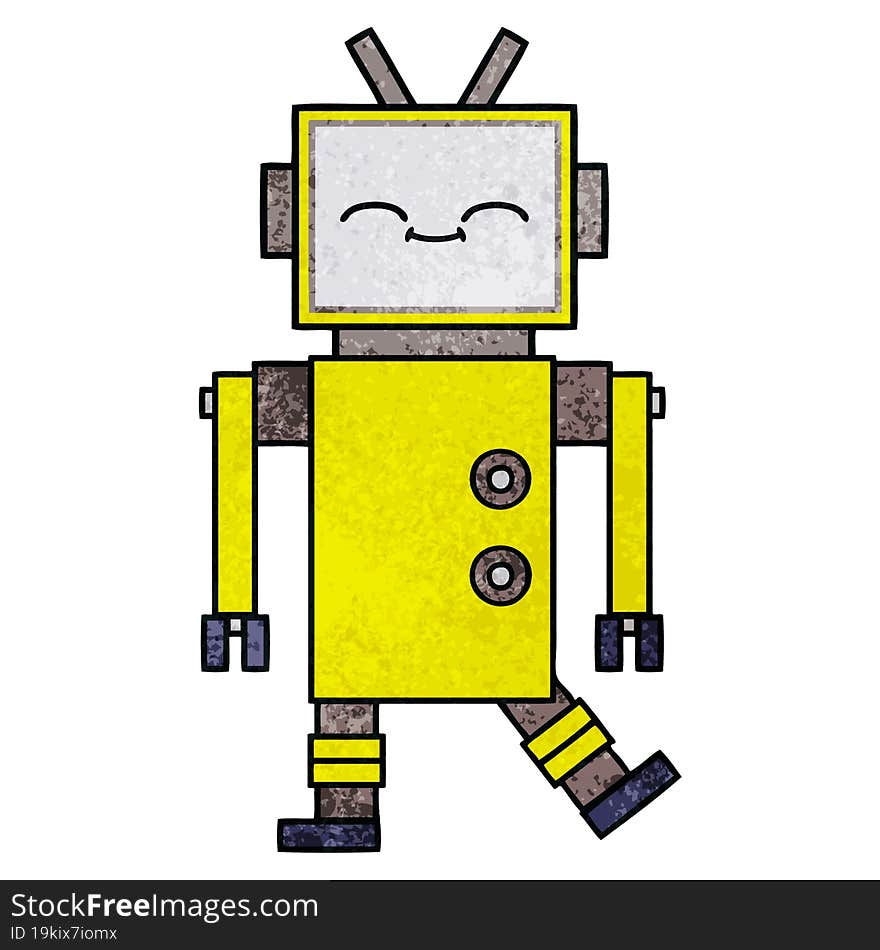 retro grunge texture cartoon of a robot