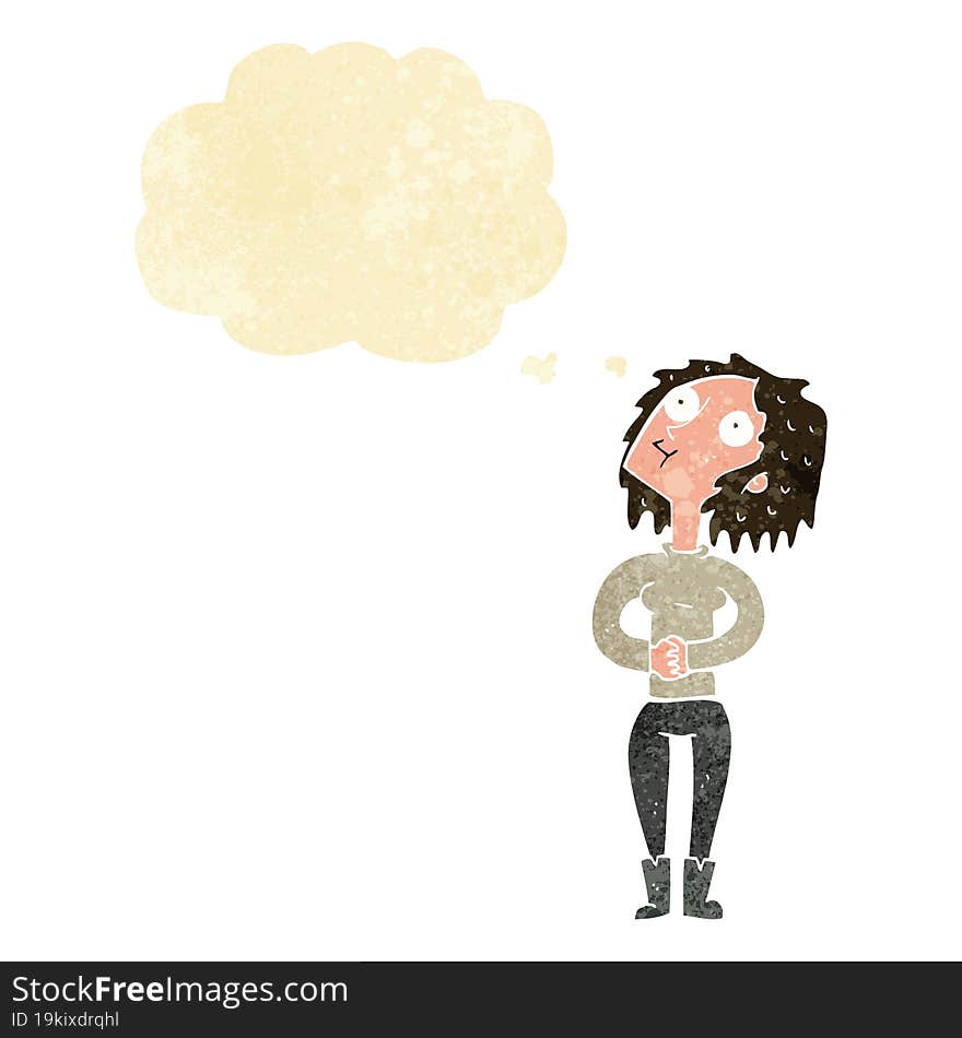 Cartoon Woman Looking Upwards With Thought Bubble