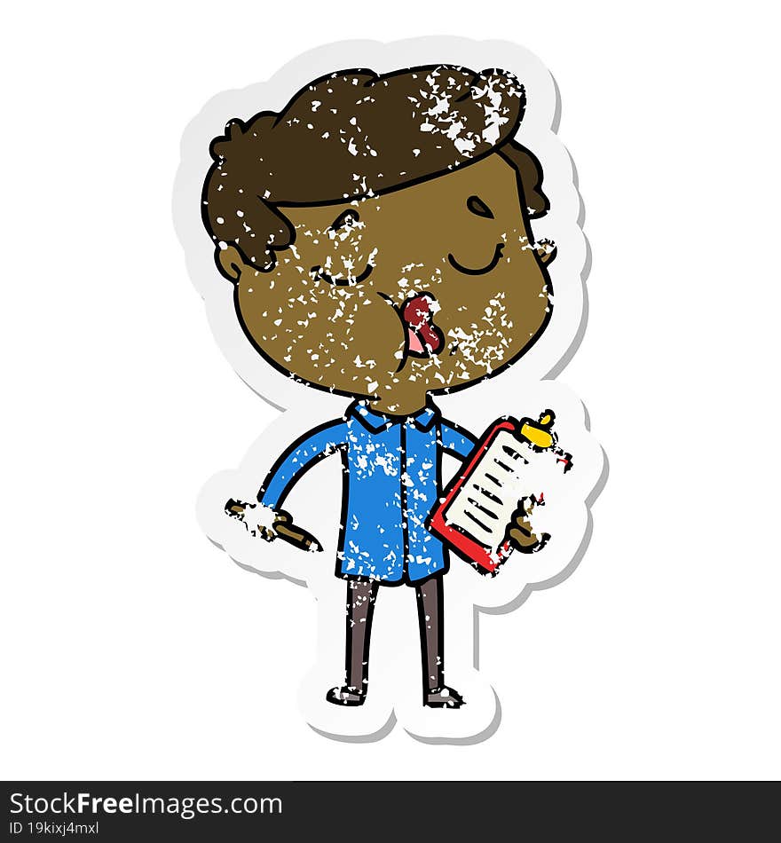 distressed sticker of a cartoon man talking