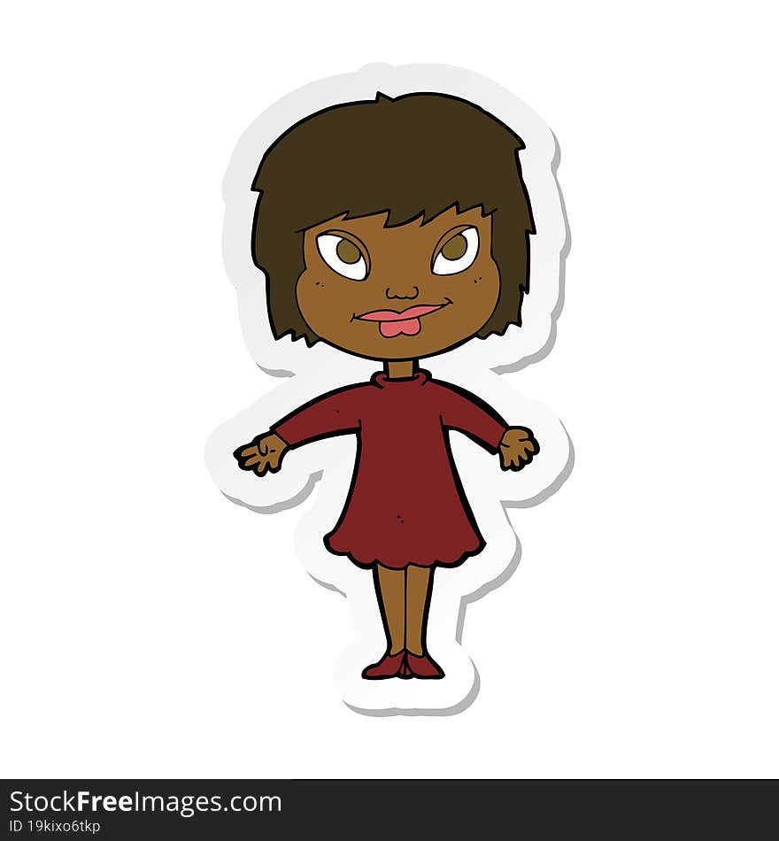 Sticker Of A Cartoon Girl Shrugging Shoulders