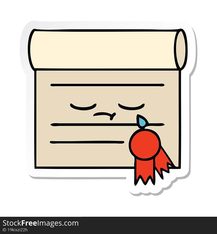 Sticker Of A Cute Cartoon Certificate