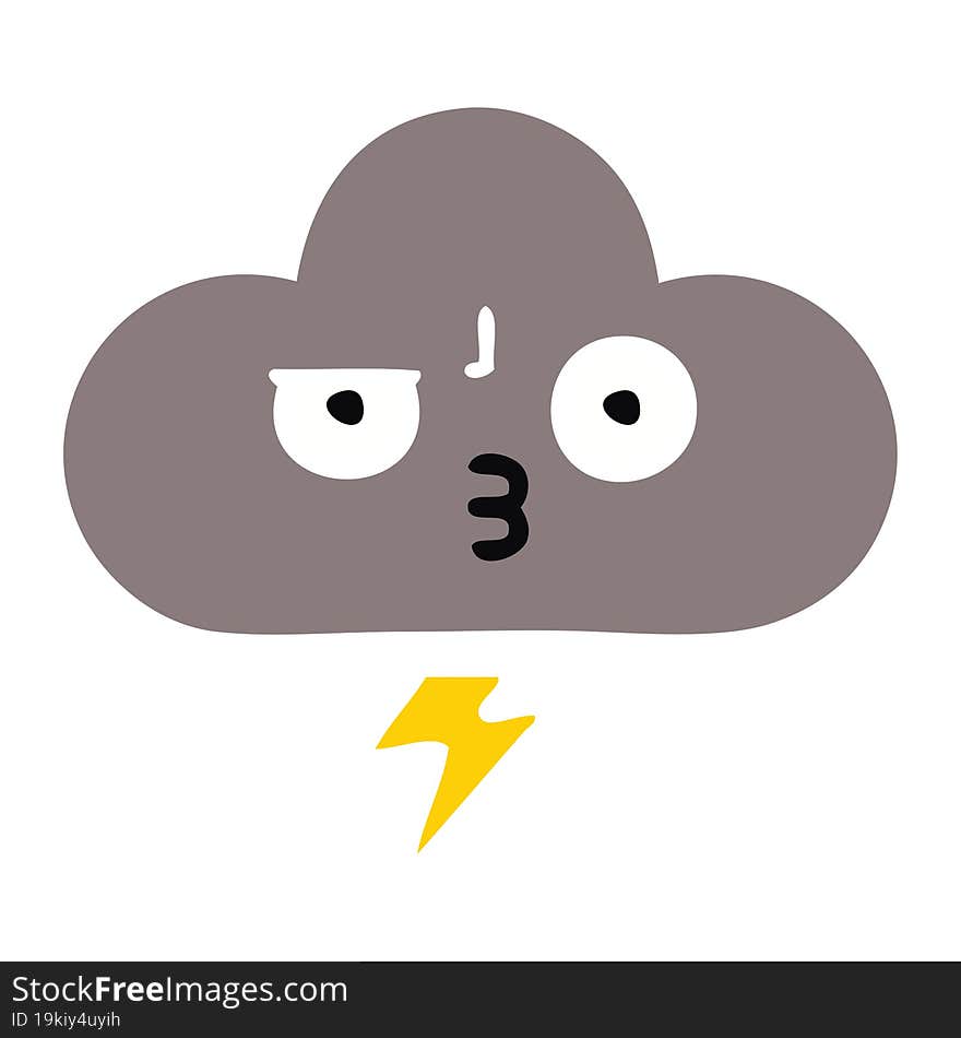 flat color retro cartoon of a storm cloud