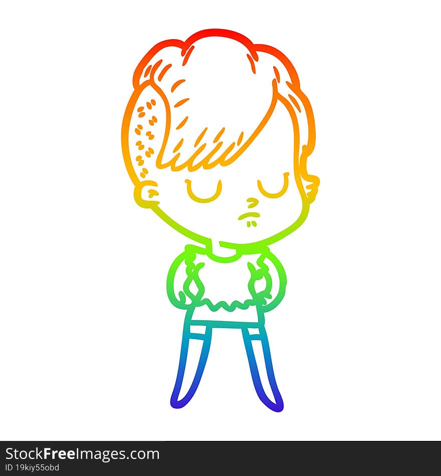 rainbow gradient line drawing of a cartoon woman