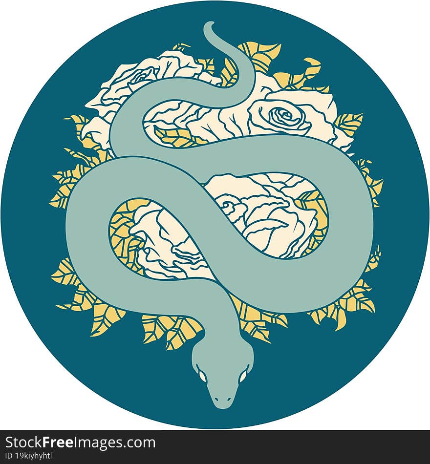 Tattoo Style Icon Of A Snake And Roses