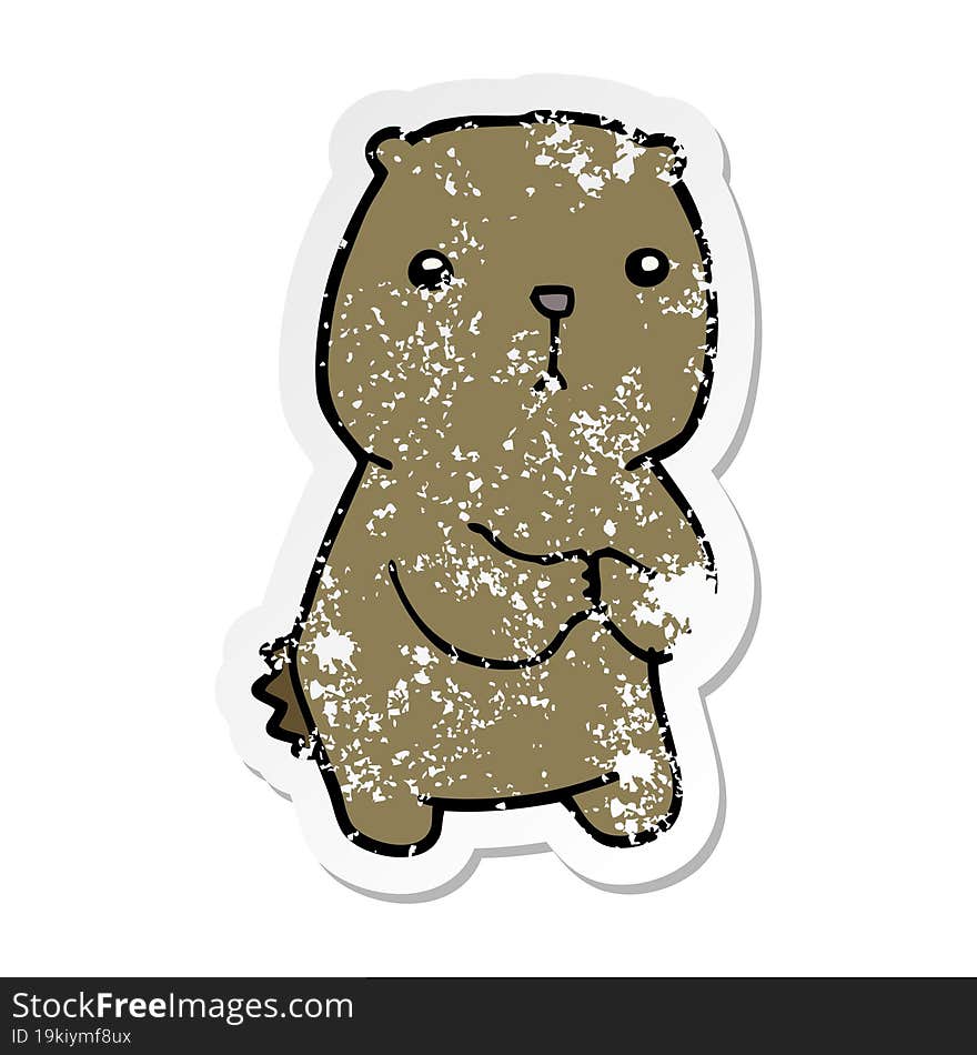 distressed sticker of a cartoon worried bear