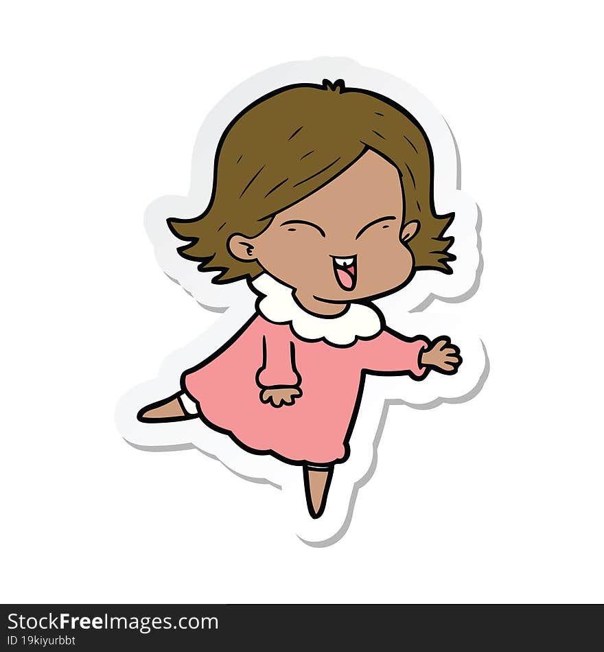 Sticker Of A Happy Cartoon Girl