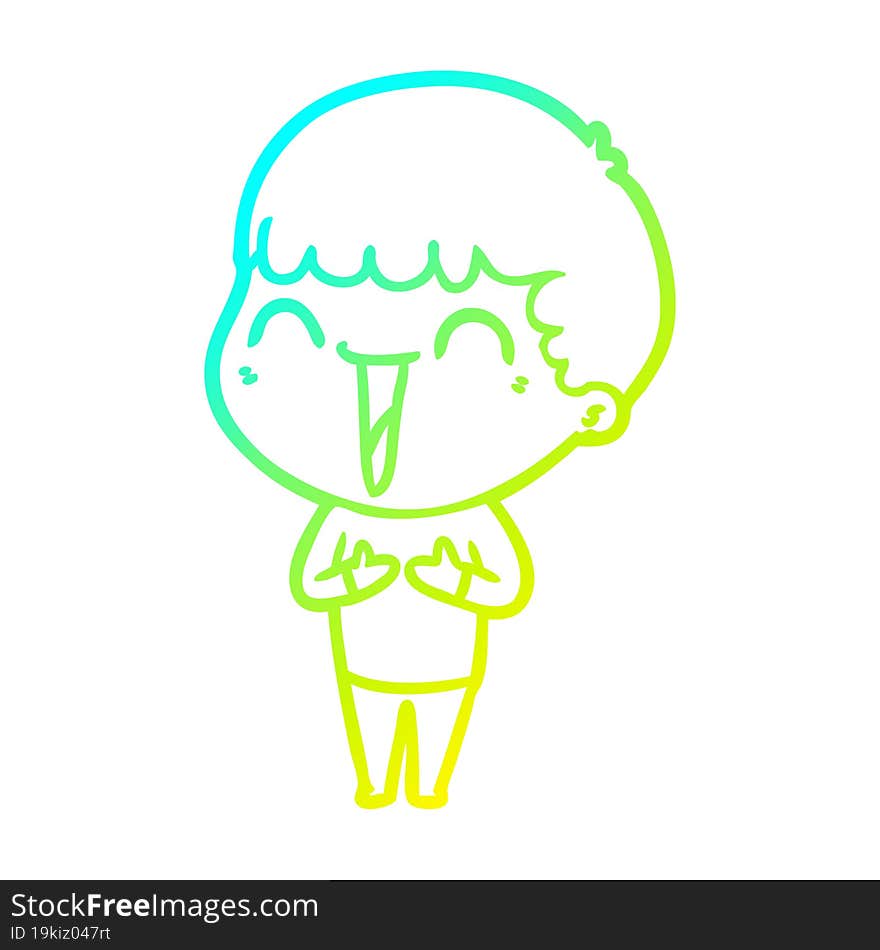 cold gradient line drawing of a cartoon happy man