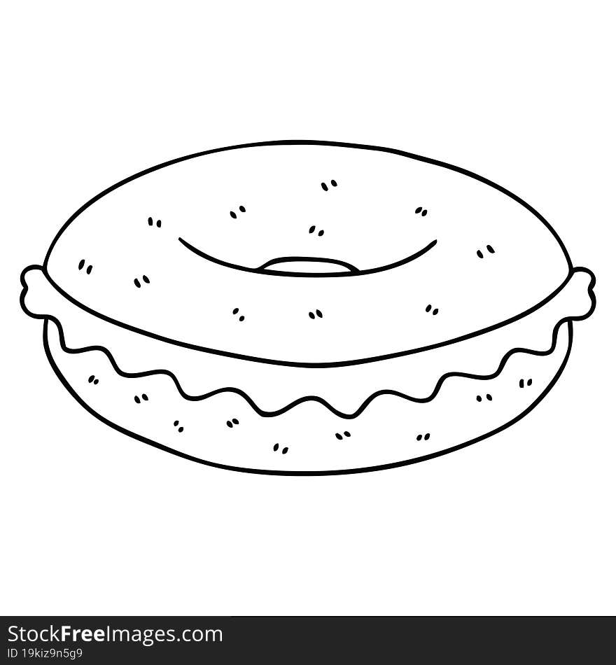 Quirky Line Drawing Cartoon Cheese Bagel