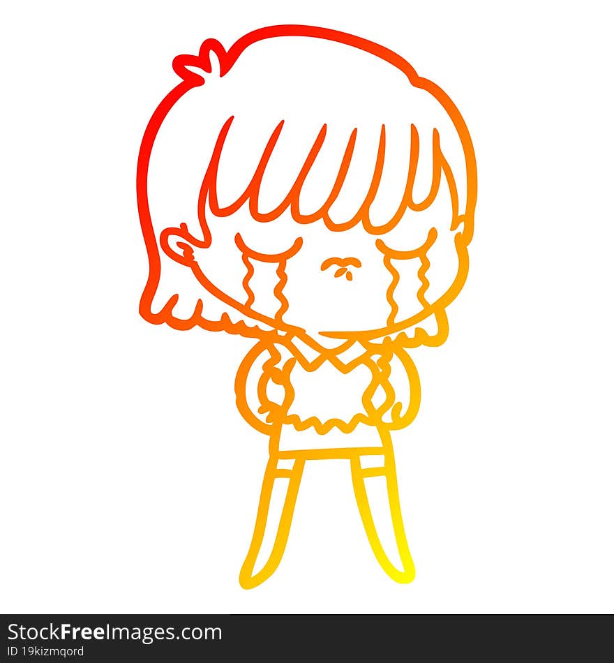 warm gradient line drawing of a cartoon woman crying