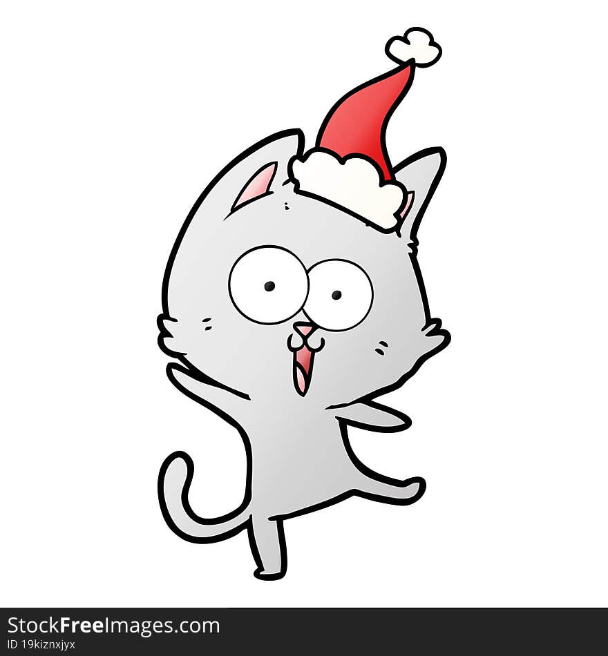 Funny Gradient Cartoon Of A Cat Wearing Santa Hat