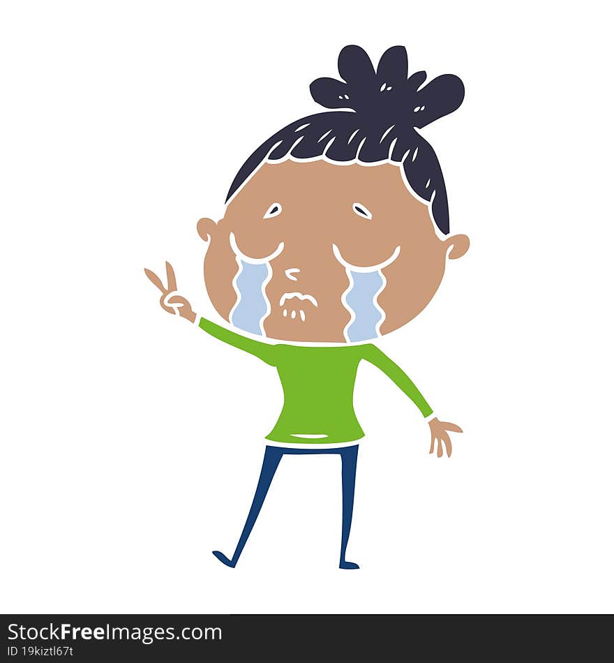 flat color style cartoon crying woman