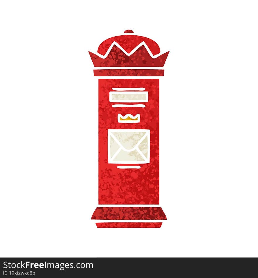 retro illustration style cartoon british post box