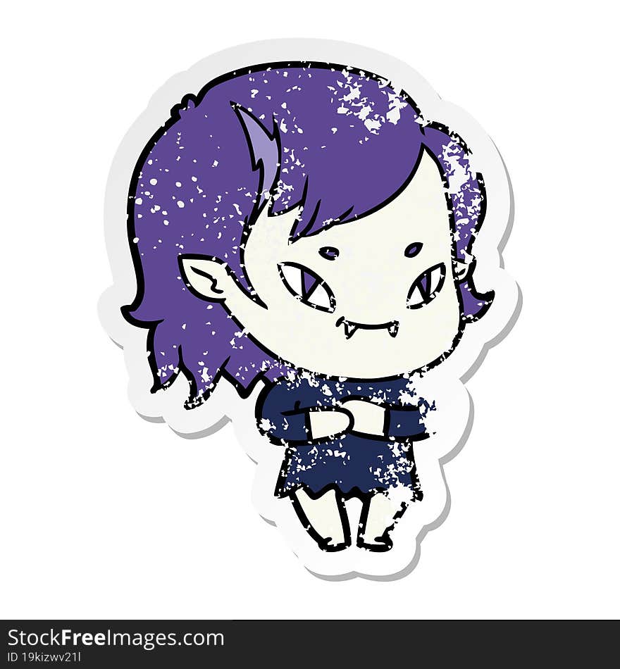 distressed sticker of a cartoon friendly vampire girl