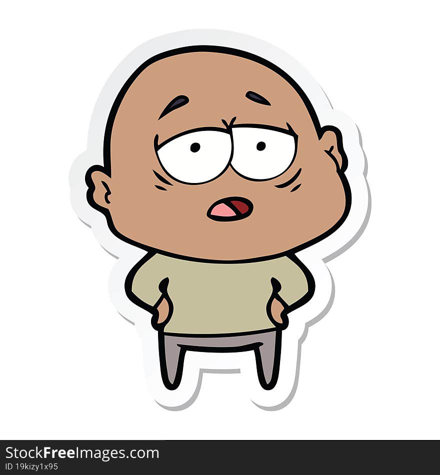 sticker of a cartoon tired bald man