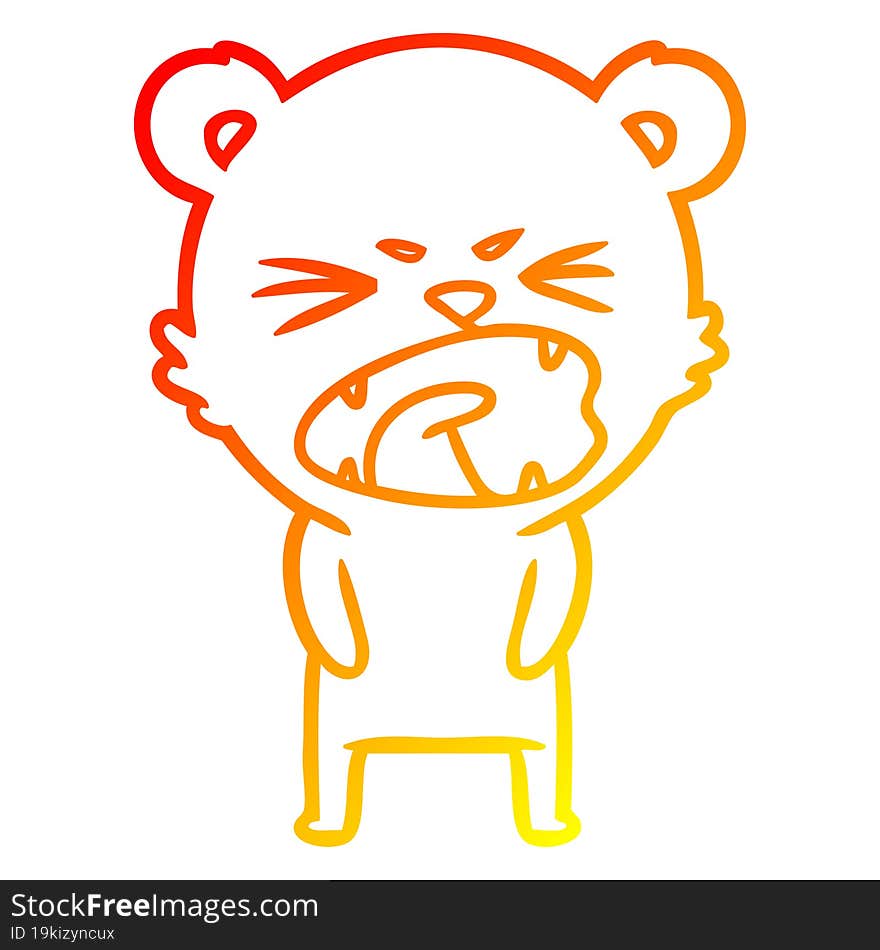 Warm Gradient Line Drawing Angry Cartoon Bear