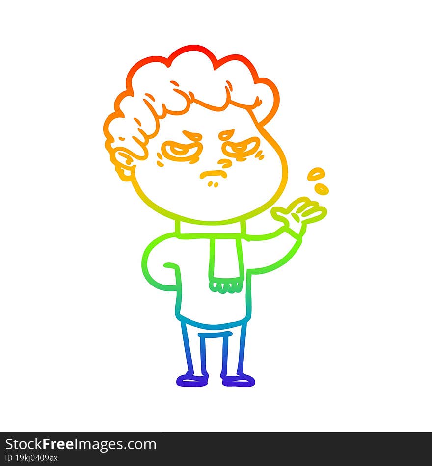 rainbow gradient line drawing cartoon angry man