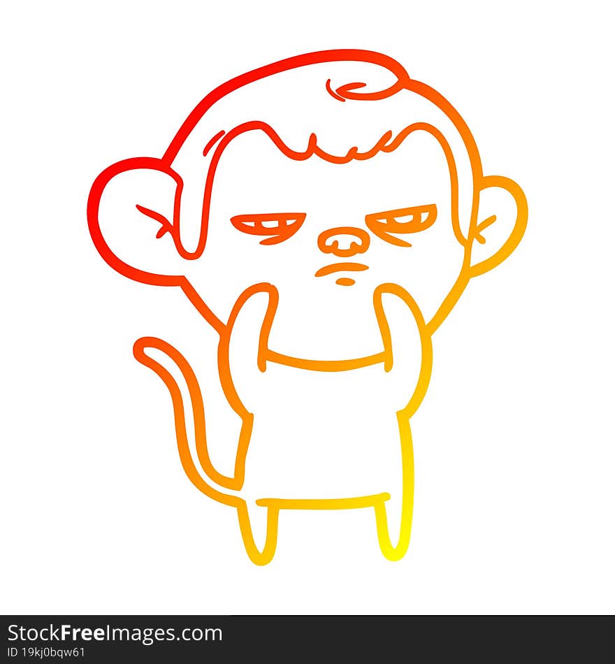 warm gradient line drawing of a cartoon monkey