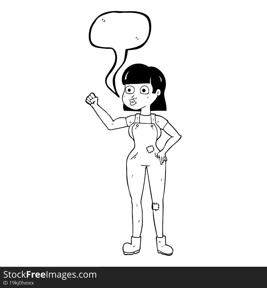 Speech Bubble Cartoon Woman Clenching Fist