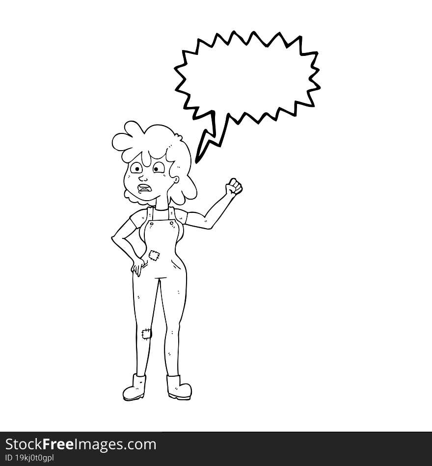 speech bubble cartoon woman shaking fist