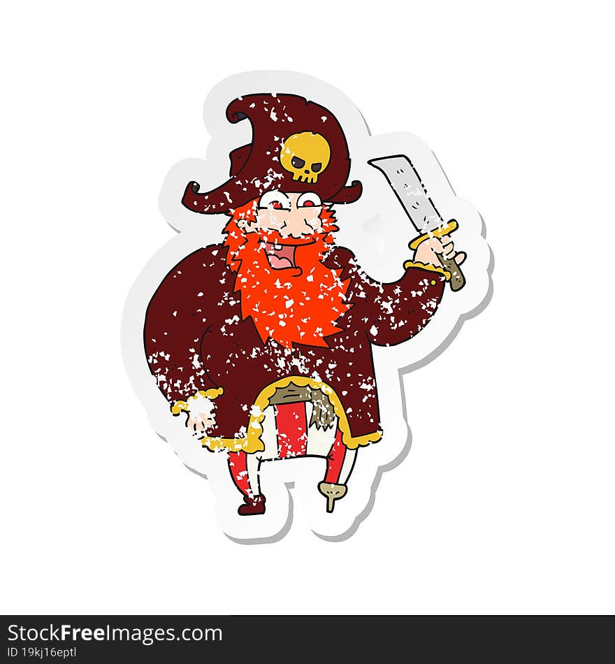 retro distressed sticker of a cartoon pirate captain