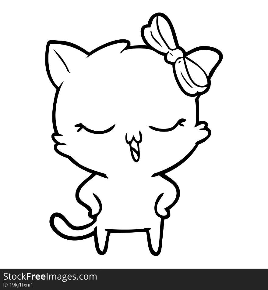 cartoon cat with bow on head and hands on hips. cartoon cat with bow on head and hands on hips