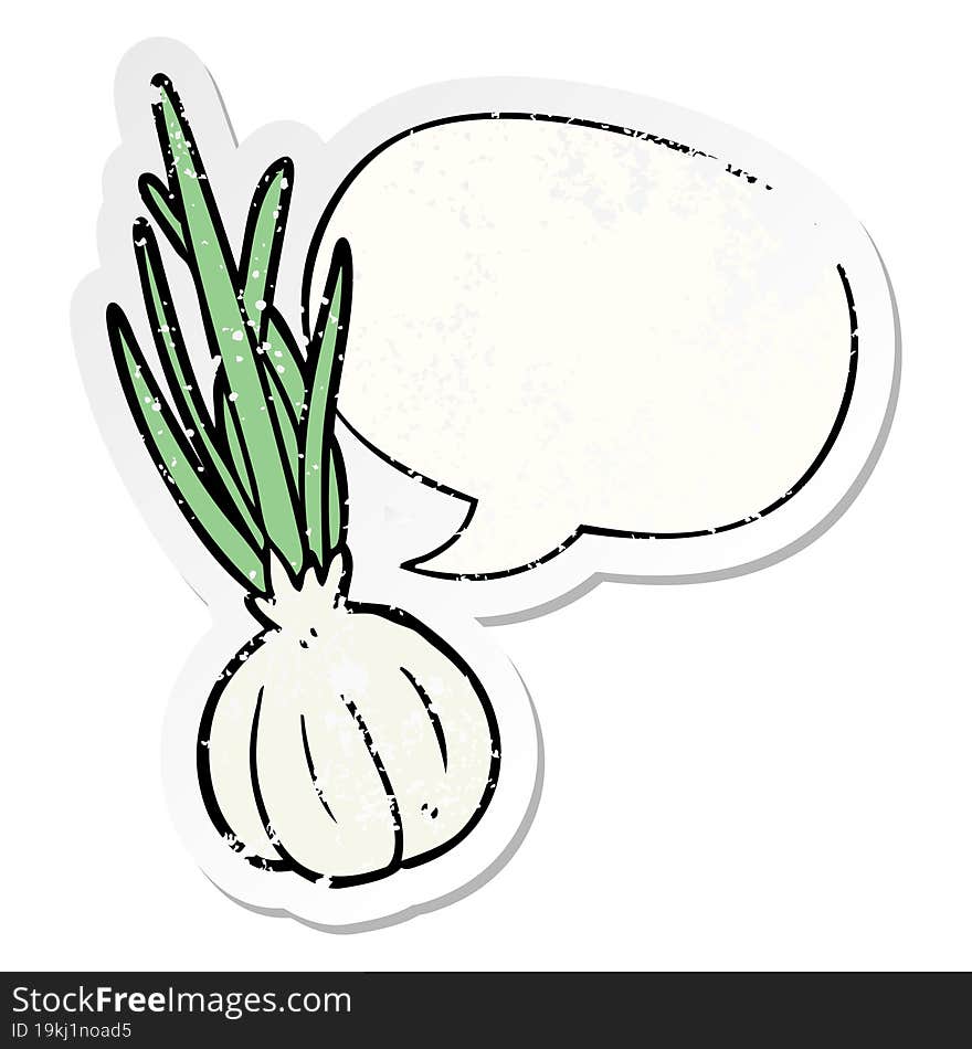 Cartoon Garlic Bulb And Speech Bubble Distressed Sticker