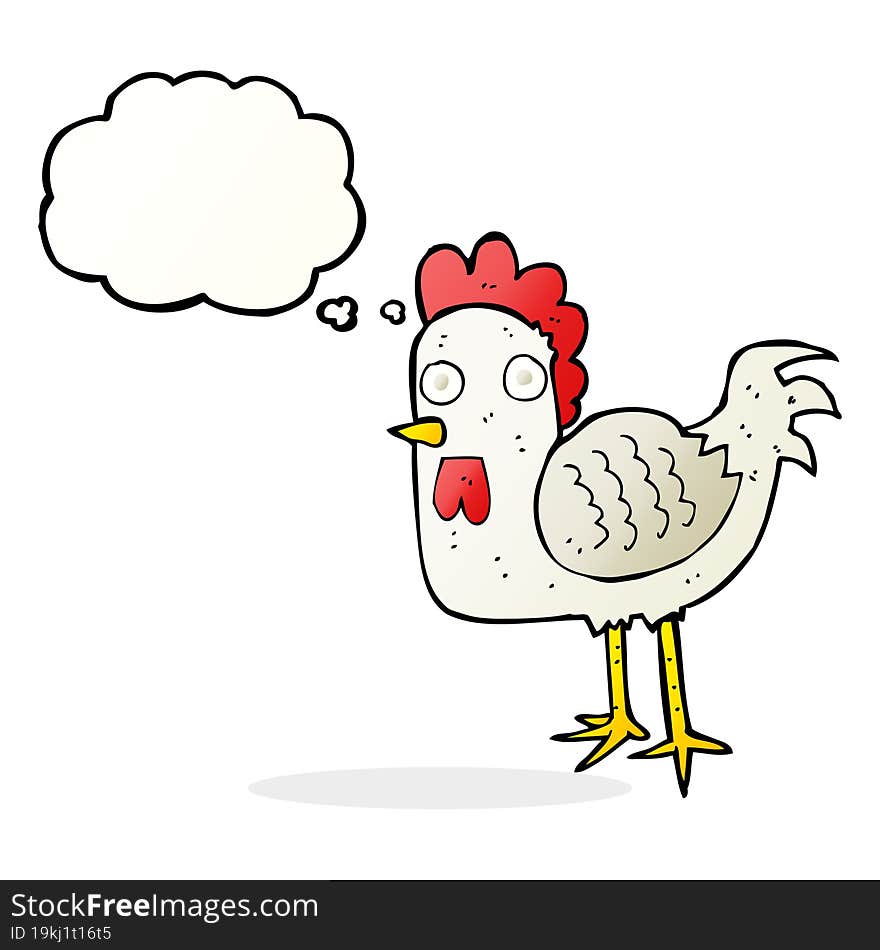 cartoon chicken with thought bubble