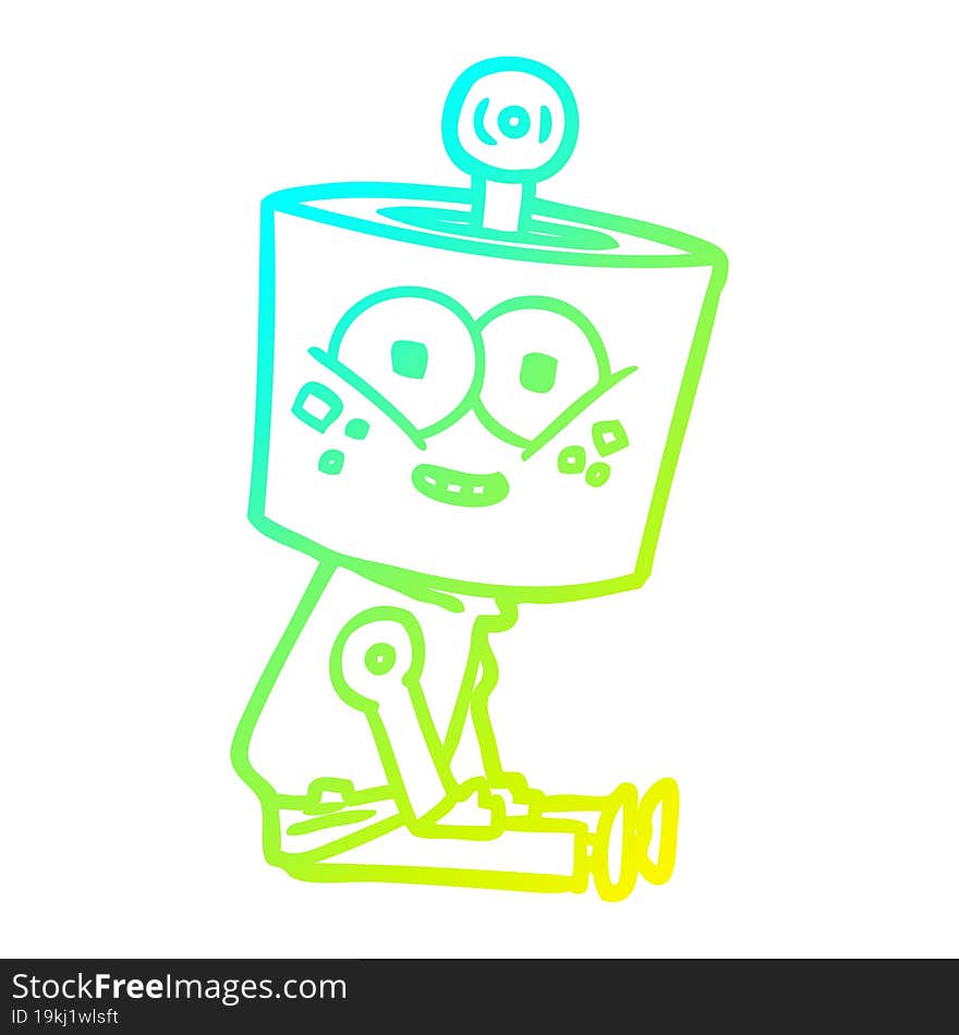 Cold Gradient Line Drawing Happy Cartoon Robot