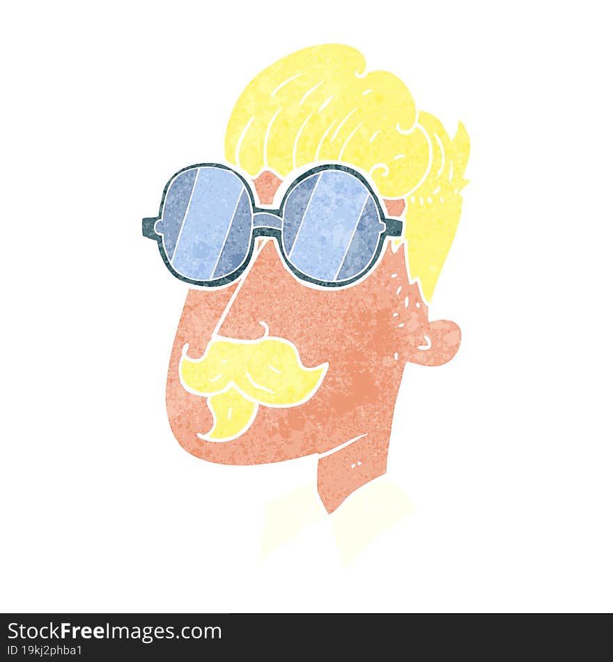 Retro Cartoon Man With Mustache And Spectacles