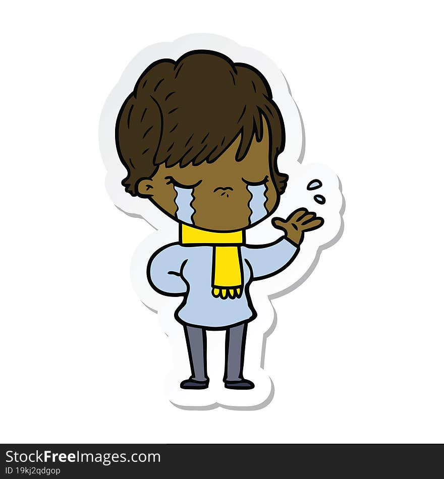 Sticker Of A Cartoon Woman Crying