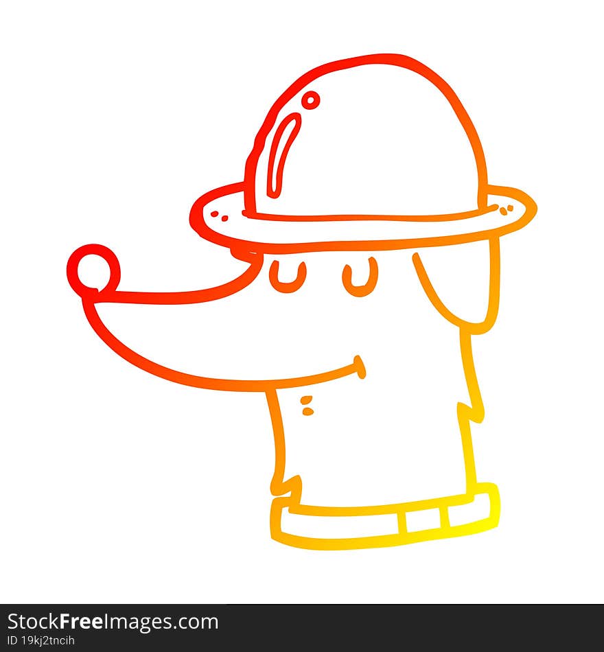 Warm Gradient Line Drawing Cartoon Dog Wearing Hat