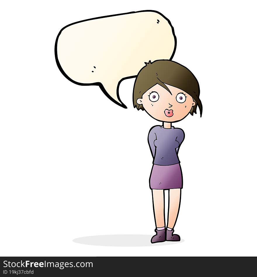 Cartoon Surprised Girl With Speech Bubble