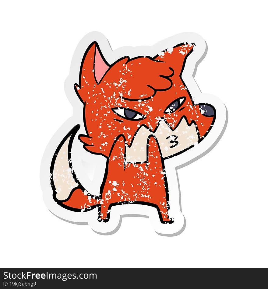 distressed sticker of a clever cartoon fox