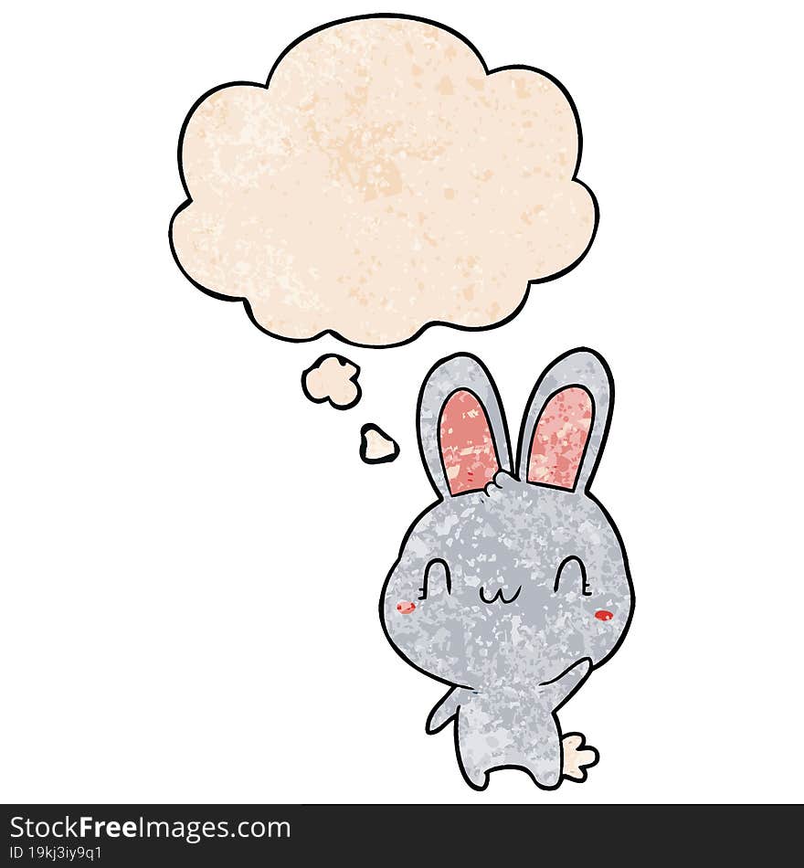 cartoon rabbit waving with thought bubble in grunge texture style. cartoon rabbit waving with thought bubble in grunge texture style