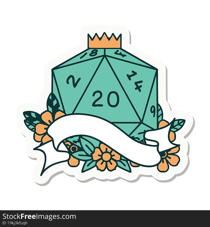 natural twenty D20 dice roll sticker